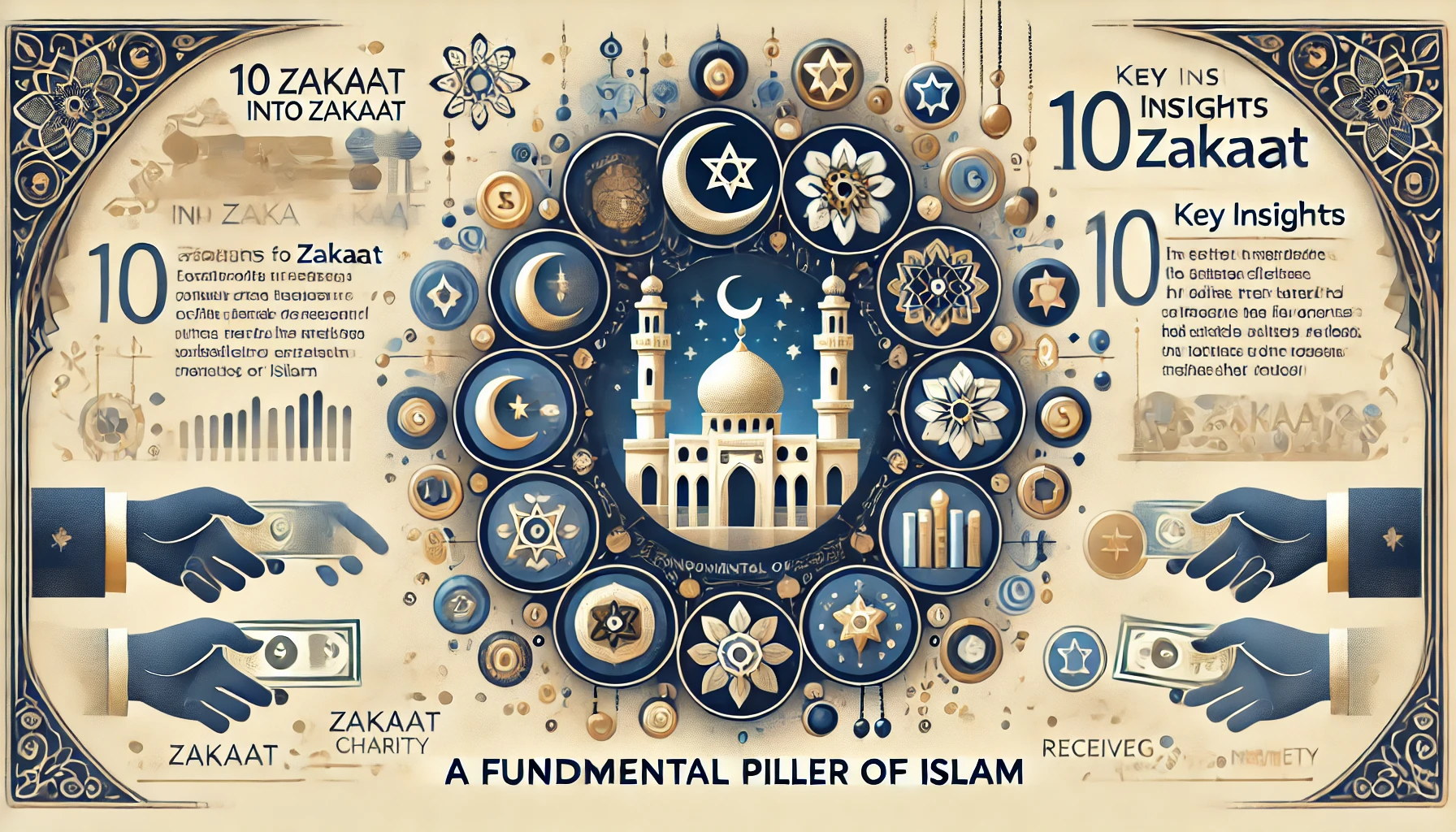 DALL·E 2024 06 25 13.24.07 A visually appealing and informative image representing 10 Key Insights into Zakaat A Fundamental Pillar of Islam. The image should include Islamic