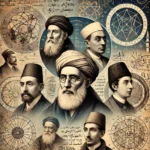 DALL·E 2024 07 27 18.07.49 An elegant collage featuring portraits of notable Muslim scholars such as Al Khwarizmi Ibn Sina Al Biruni and others with a backdrop of scientific