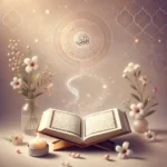 DALL·E 2024 08 07 16.17.55 A serene and calming image depicting an open Quran with a gentle light shining on it surrounded by soothing elements like flowers and a small candle